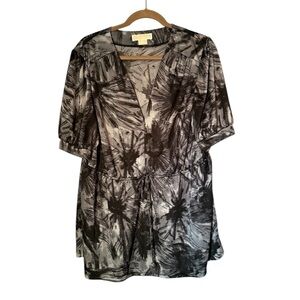 Michael Kors Gray Black Marble 2x Babydoll Blouse Shirt Fairy Grunge Goth V neck